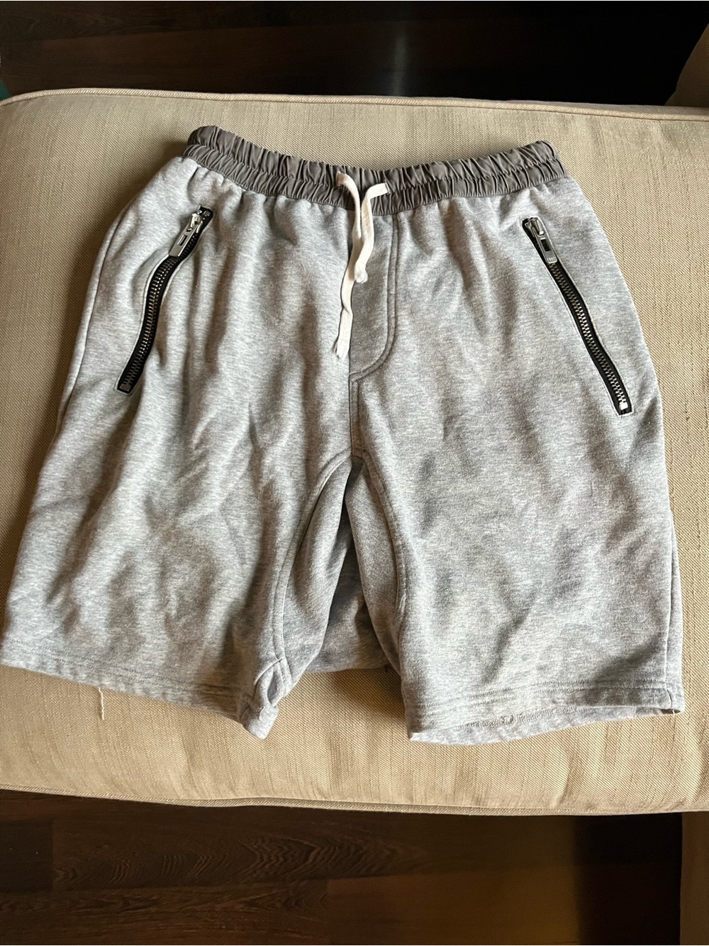 Yeezy Light Gray Elastic Waist Athletic Shorts with Zip Pockets